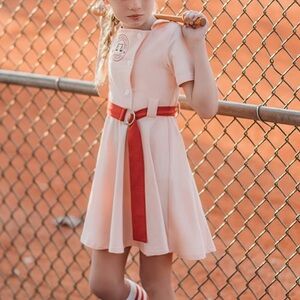 Only little once Charming Pink girls twirl baseball Dress with Red Belt size 2
